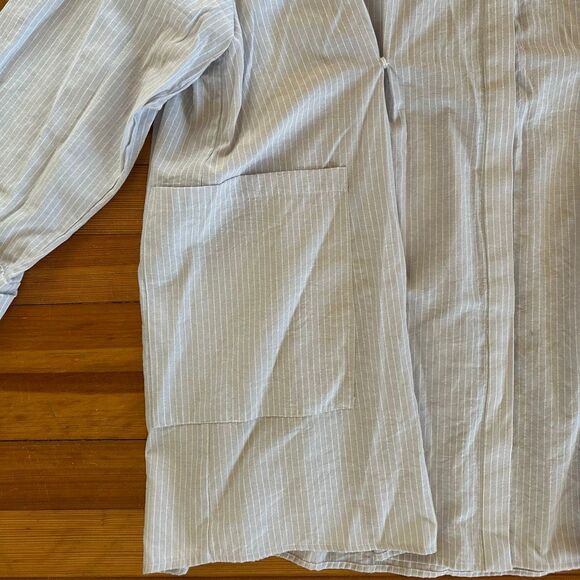 NAP Loungewear RARE Pleated Oversized Buttondown Shirt Dress in Light Grey Strip - Picture 4 of 7